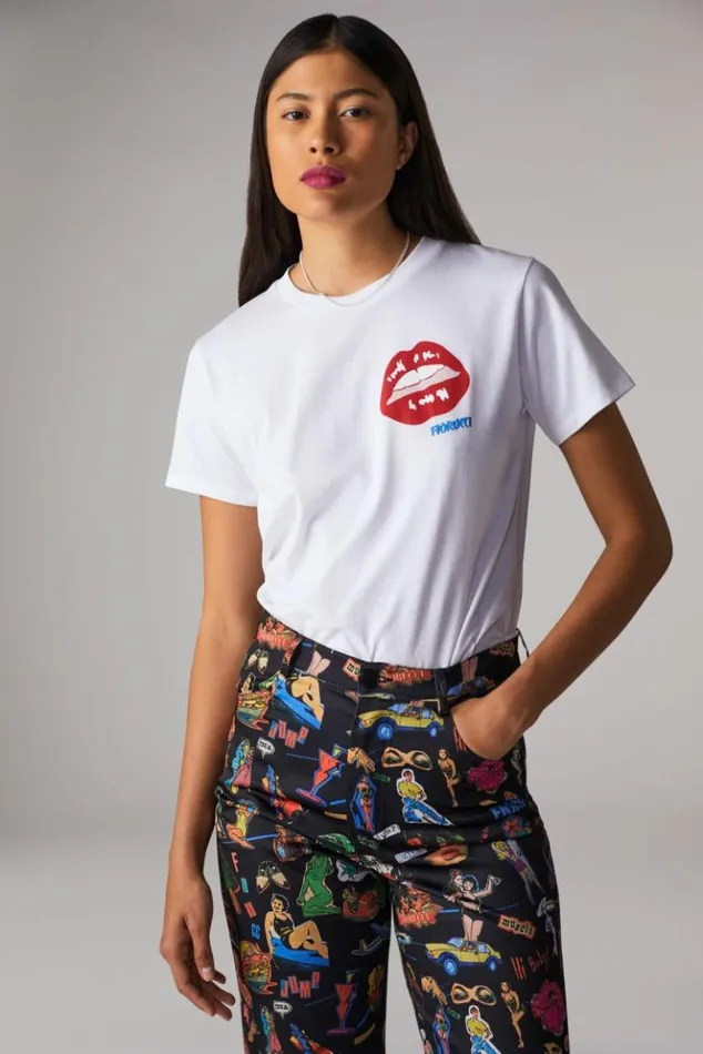 Women Fiorucci Lips TShirt White White Women Fiorucci Lips TShirt White White