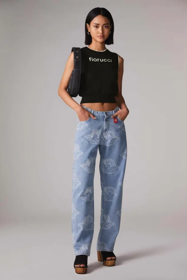 Women Fiorucci Logo Crop Knit Vest Black Black