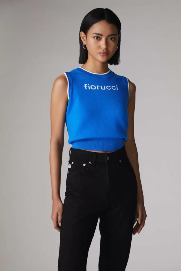 Women Fiorucci Logo Crop Knit Vest Blue Blue Women Fiorucci Logo Crop Knit Vest Blue Blue