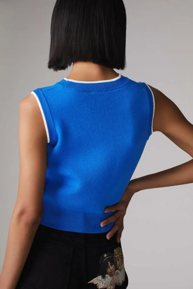 Women Fiorucci Logo Crop Knit Vest Blue Blue Women Fiorucci Logo Crop Knit Vest Blue Blue