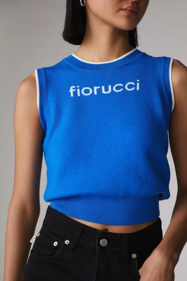 Women Fiorucci Logo Crop Knit Vest Blue Blue Women Fiorucci Logo Crop Knit Vest Blue Blue