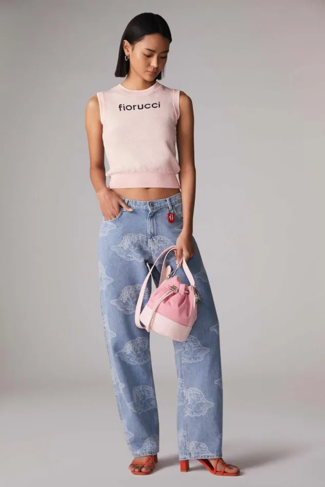 Women Fiorucci Logo Crop Knit Vest Pink Pink