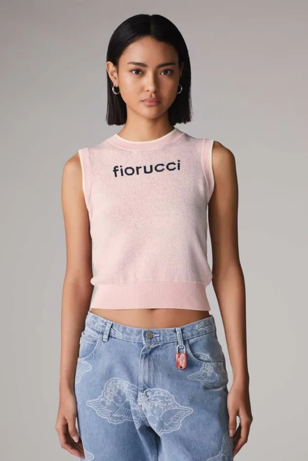 Women Fiorucci Logo Crop Knit Vest Pink Pink Women Fiorucci Logo Crop Knit Vest Pink Pink