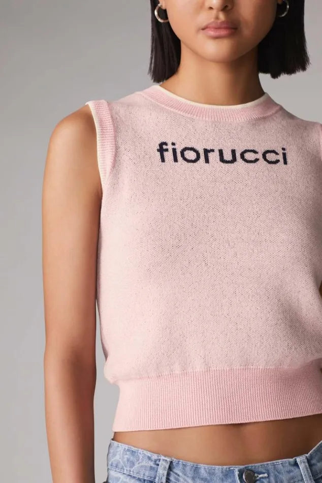 Women Fiorucci Logo Crop Knit Vest Pink Pink Women Fiorucci Logo Crop Knit Vest Pink Pink