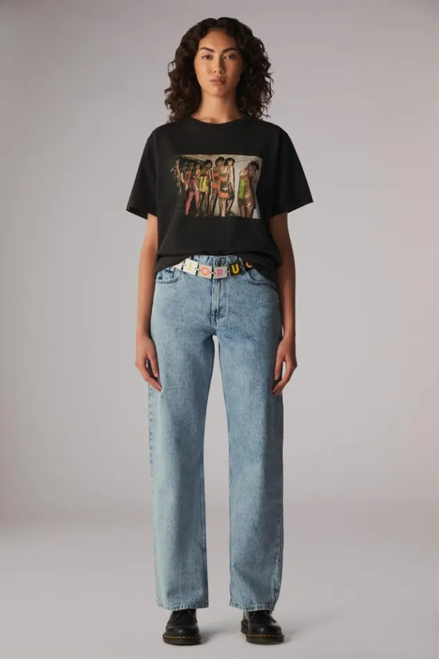 Women Fiorucci Logo Girls Graphic TShirt Black Black