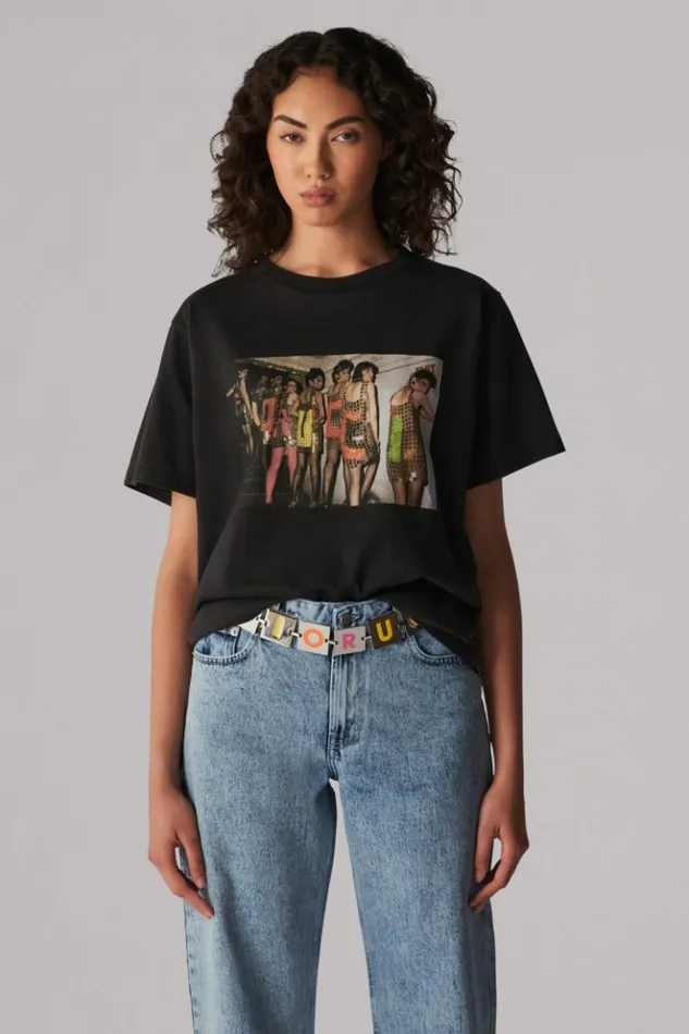 Women Fiorucci Logo Girls Graphic TShirt Black Black Women Fiorucci Logo Girls Graphic TShirt Black Black