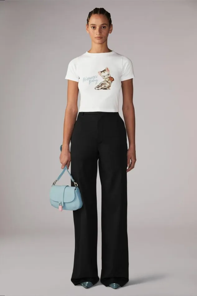 Women Fiorucci Logo Kitten Baby TShirt White White