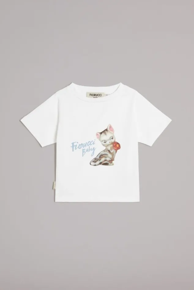 Women Fiorucci Logo Kitten Baby TShirt White White Women Fiorucci Logo Kitten Baby TShirt White White
