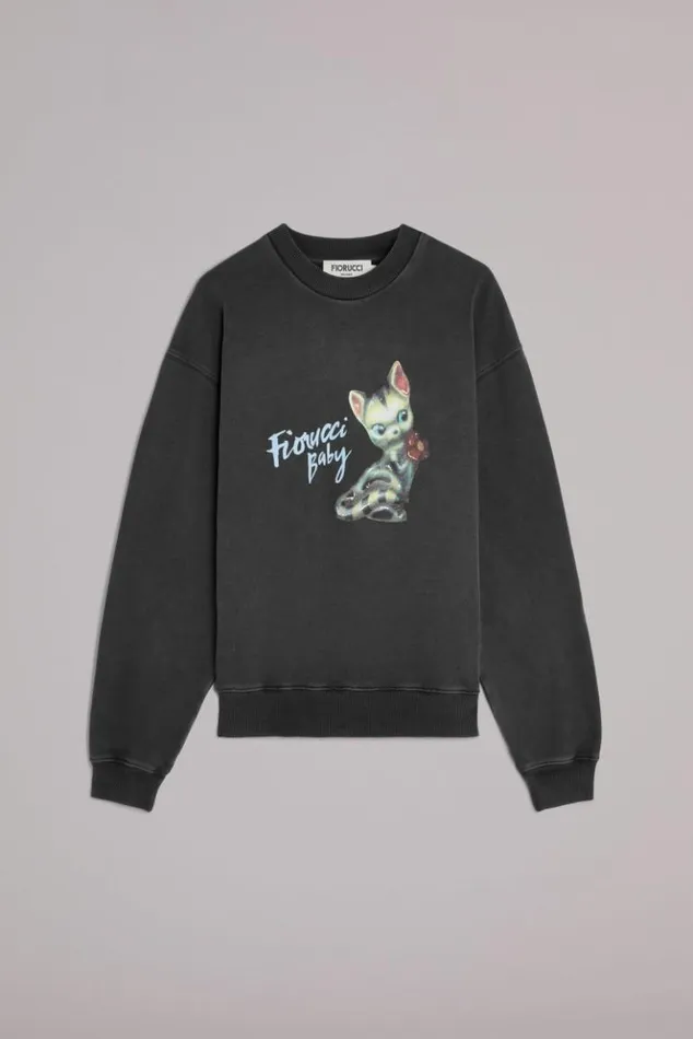 Women Fiorucci Logo Kitten Sweatshirt Black Black