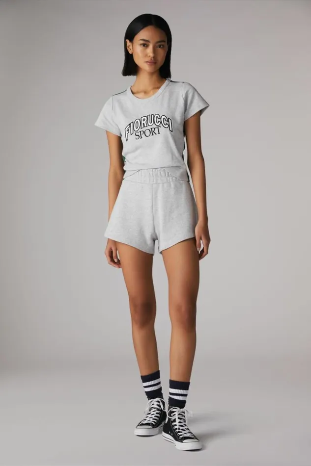 Women Fiorucci Logo Sport Baby TShirt Grey Grey