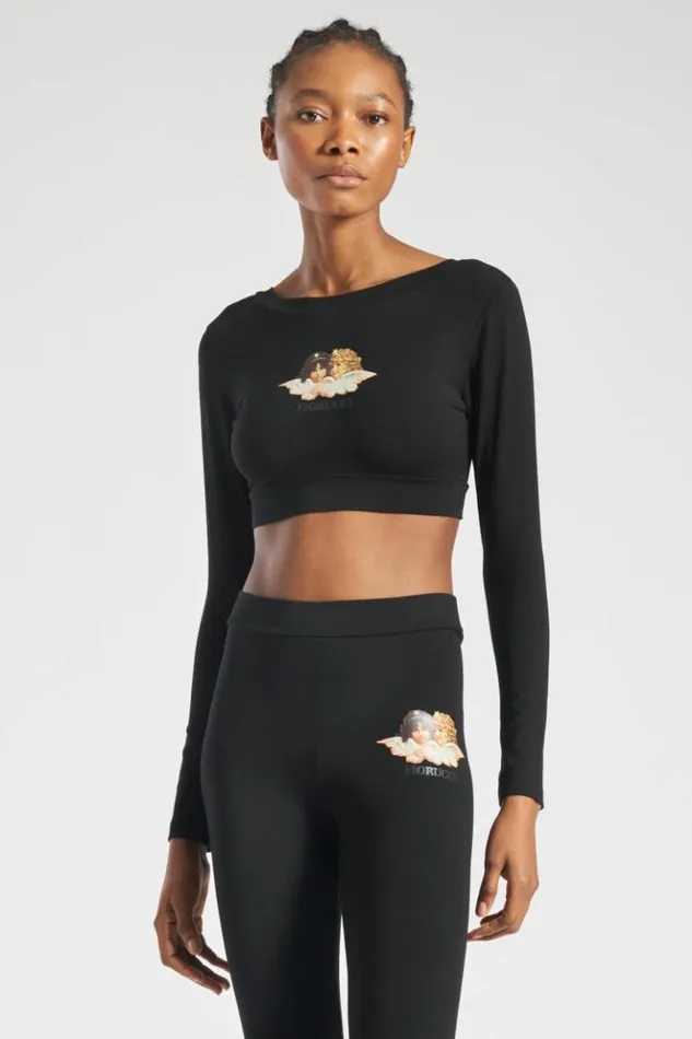 Women Fiorucci Long Sleeve Angels Crop Top Black Black