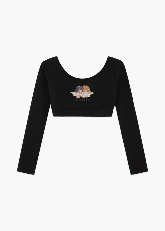 Women Fiorucci Long Sleeve Angels Crop Top Black Black Women Fiorucci Long Sleeve Angels Crop Top Black Black