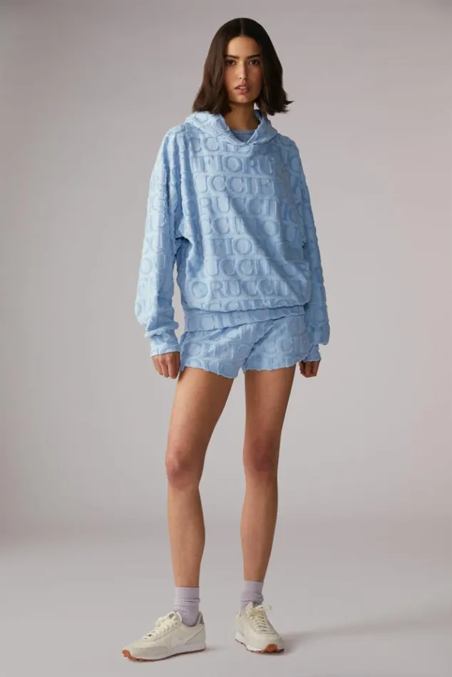Women Fiorucci Monogram Towelling Hoodie Blue Blue