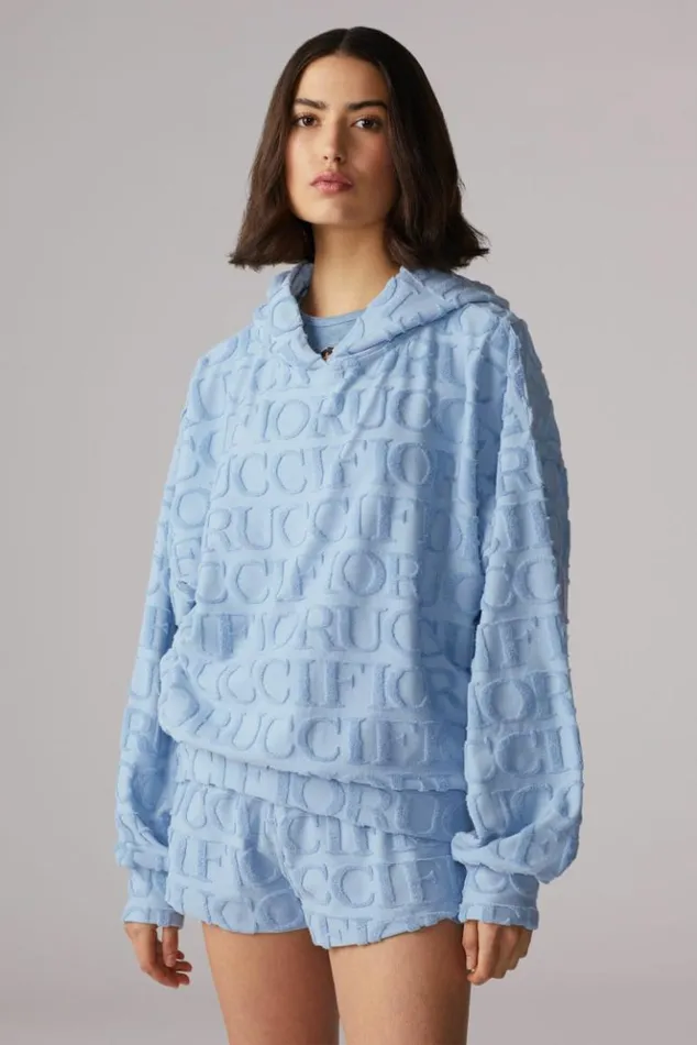 Women Fiorucci Monogram Towelling Hoodie Blue Blue Women Fiorucci Monogram Towelling Hoodie Blue Blue