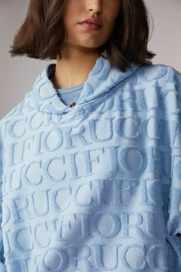 Women Fiorucci Monogram Towelling Hoodie Blue Blue Women Fiorucci Monogram Towelling Hoodie Blue Blue
