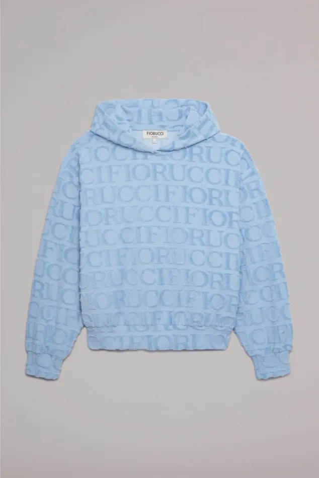 Women Fiorucci Monogram Towelling Hoodie Blue Blue Women Fiorucci Monogram Towelling Hoodie Blue Blue