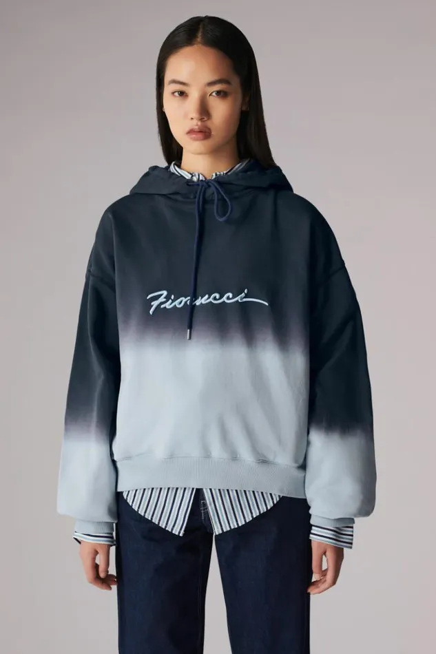 Women Fiorucci Ombre Squiggle Logo Hoodie Blue Blue Women Fiorucci Ombre Squiggle Logo Hoodie Blue Blue