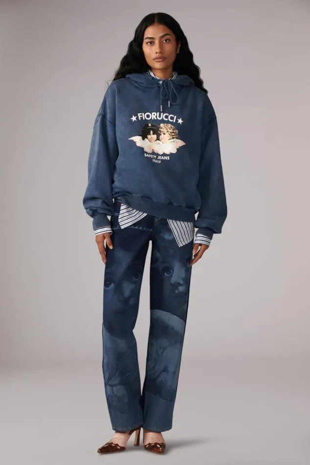 Women Fiorucci Safety Angels Hoodie Washed Blue Washed Blue