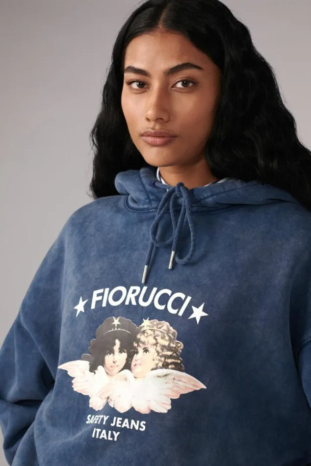 Women Fiorucci Safety Angels Hoodie Washed Blue Washed Blue Women Fiorucci Safety Angels Hoodie Washed Blue Washed Blue
