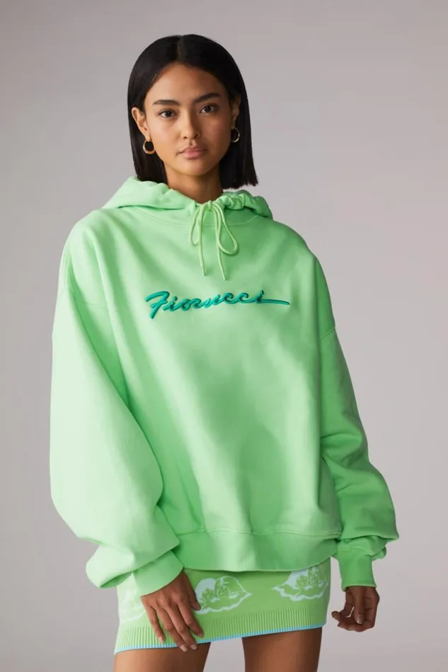 Women Fiorucci Squiggle Logo Hoodie Green Green Women Fiorucci Squiggle Logo Hoodie Green Green