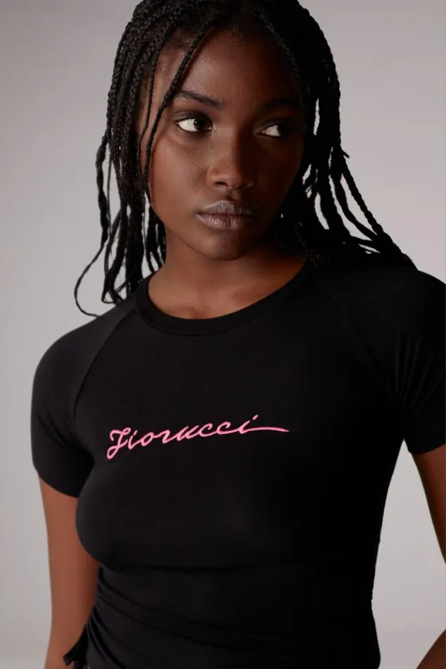 Women Fiorucci Squiggle Logo Ruched TShirt Black Black Women Fiorucci Squiggle Logo Ruched TShirt Black Black