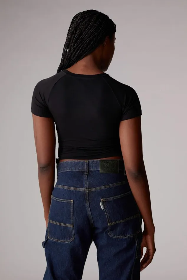 Women Fiorucci Squiggle Logo Ruched TShirt Black Black Women Fiorucci Squiggle Logo Ruched TShirt Black Black