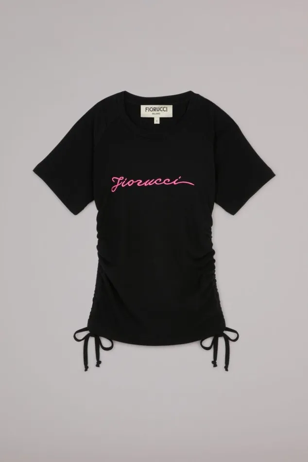 Women Fiorucci Squiggle Logo Ruched TShirt Black Black Women Fiorucci Squiggle Logo Ruched TShirt Black Black