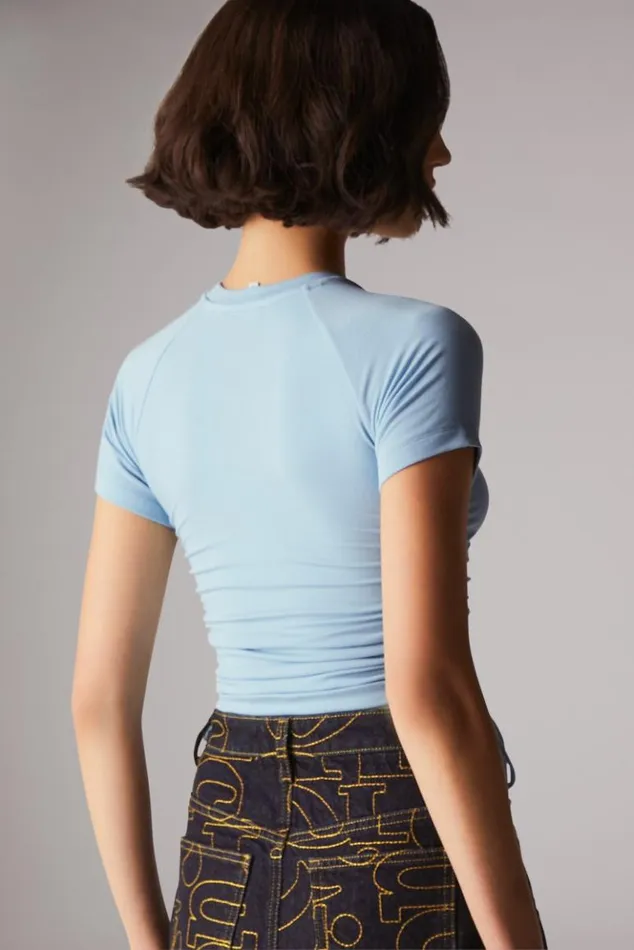 Women Fiorucci Squiggle Logo Ruched TShirt Blue Blue Women Fiorucci Squiggle Logo Ruched TShirt Blue Blue