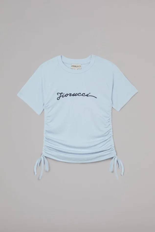 Women Fiorucci Squiggle Logo Ruched TShirt Blue Blue Women Fiorucci Squiggle Logo Ruched TShirt Blue Blue