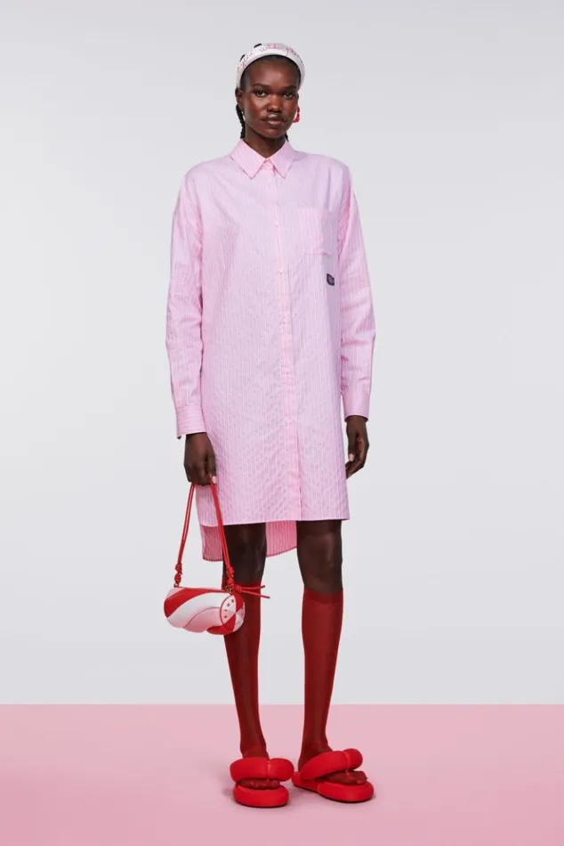 Women Fiorucci Stripe Midi Shirt Dress Pink Pink
