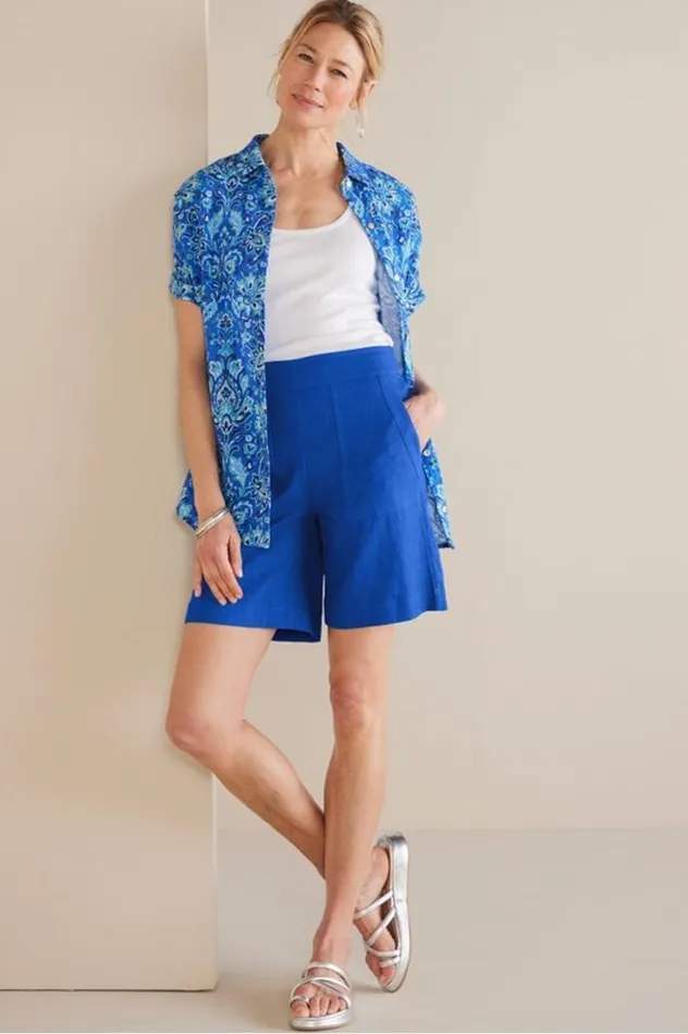 Women Flavia Linen Blend Shorts Sapphire Soft Surroundings Pants