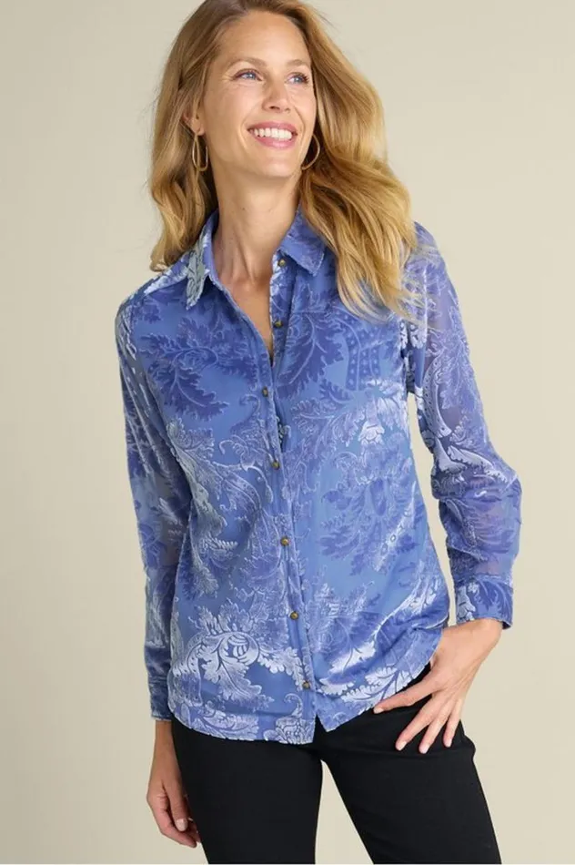 Women Floreat Velvet Shirt Purple Wine Soft Surroundings Tops