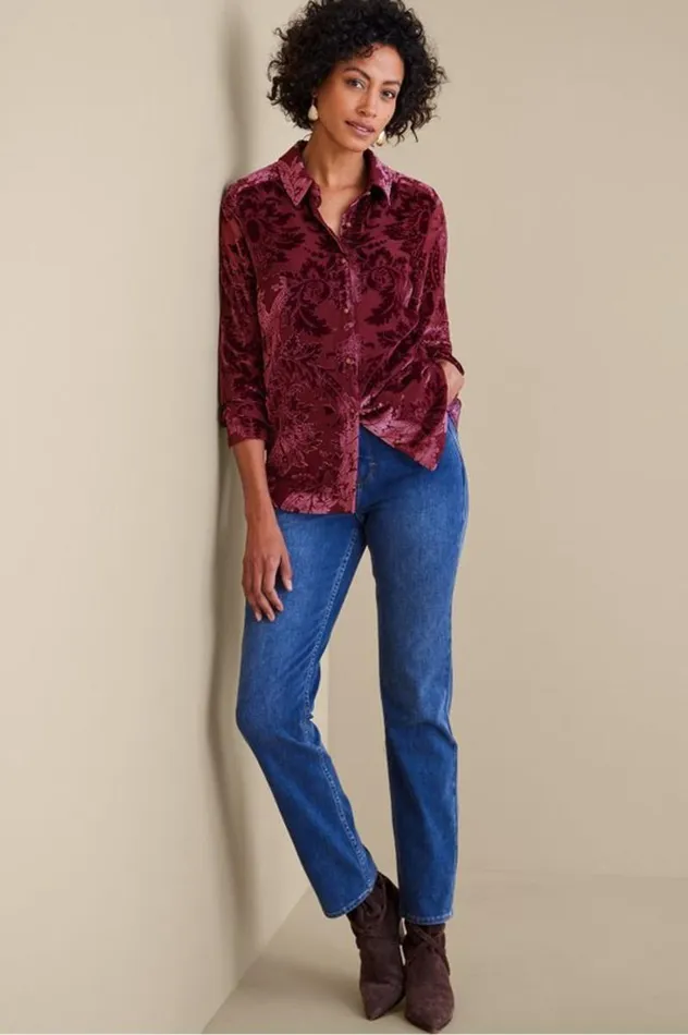 Women Floreat Velvet Shirt Purple Wine Soft Surroundings Tops Women Floreat Velvet Shirt Purple Wine Soft Surroundings Tops