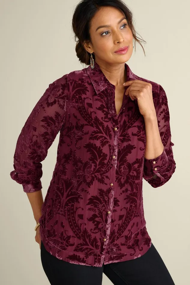Women Floreat Velvet Shirt Purple Wine Soft Surroundings Tops Women Floreat Velvet Shirt Purple Wine Soft Surroundings Tops