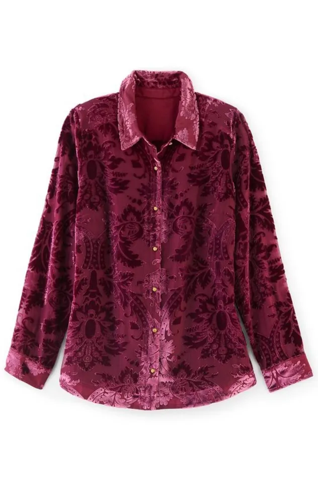 Women Floreat Velvet Shirt Purple Wine Soft Surroundings Tops Women Floreat Velvet Shirt Purple Wine Soft Surroundings Tops