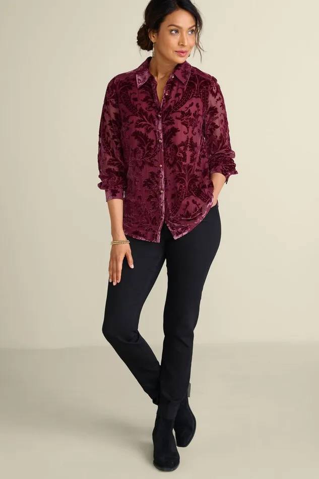 Women Floreat Velvet Shirt Purple Wine Soft Surroundings Tops Women Floreat Velvet Shirt Purple Wine Soft Surroundings Tops
