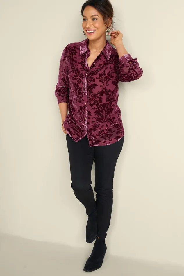Women Floreat Velvet Shirt Purple Wine Soft Surroundings Tops Women Floreat Velvet Shirt Purple Wine Soft Surroundings Tops