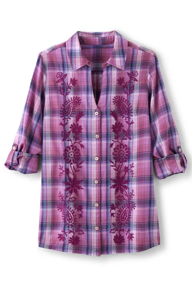 Women Gracie Embroidered Plaid Big Shirt Bay Area Plaid Soft Surroundings Tops Women Gracie Embroidered Plaid Big Shirt Bay Area Plaid Soft Surroundings Tops