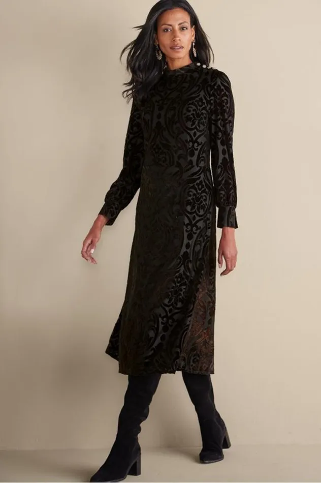 Women Hadley Velvet Dress Black Abstract Soft Surroundings Dresses
