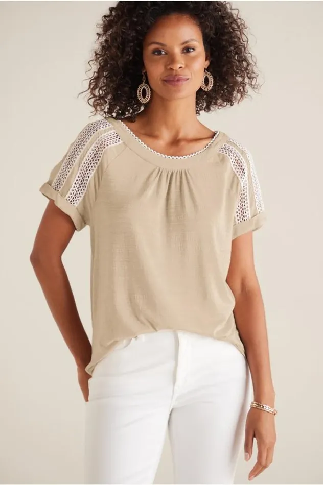 Women Halle Short Sleeve Top Light Taupe Soft Surroundings Tops