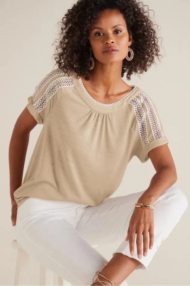 Women Halle Short Sleeve Top Light Taupe Soft Surroundings Tops Women Halle Short Sleeve Top Light Taupe Soft Surroundings Tops