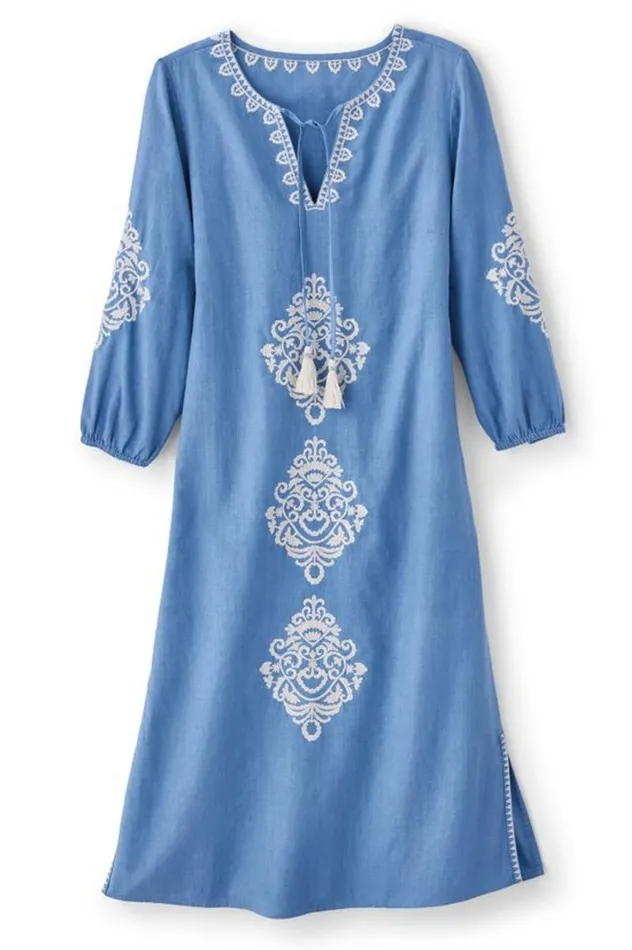 Women Hasana Linen Blend Midi Dress Riverside Blue Soft Surroundings Dresses Women Hasana Linen Blend Midi Dress Riverside Blue Soft Surroundings Dresses