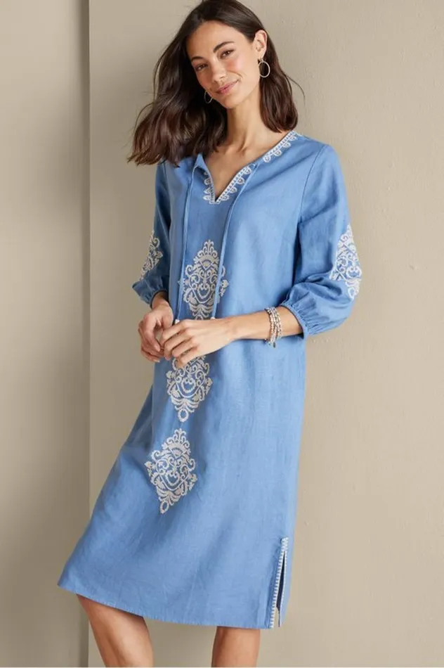 Women Hasana Linen Blend Midi Dress Riverside Blue Soft Surroundings Dresses Women Hasana Linen Blend Midi Dress Riverside Blue Soft Surroundings Dresses