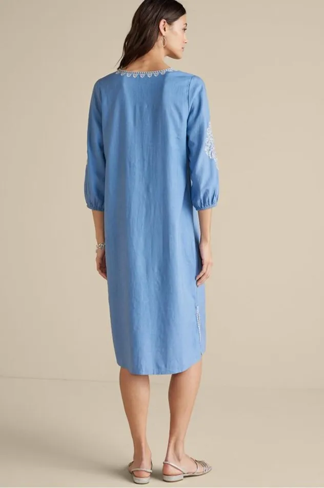 Women Hasana Linen Blend Midi Dress Riverside Blue Soft Surroundings Dresses Women Hasana Linen Blend Midi Dress Riverside Blue Soft Surroundings Dresses