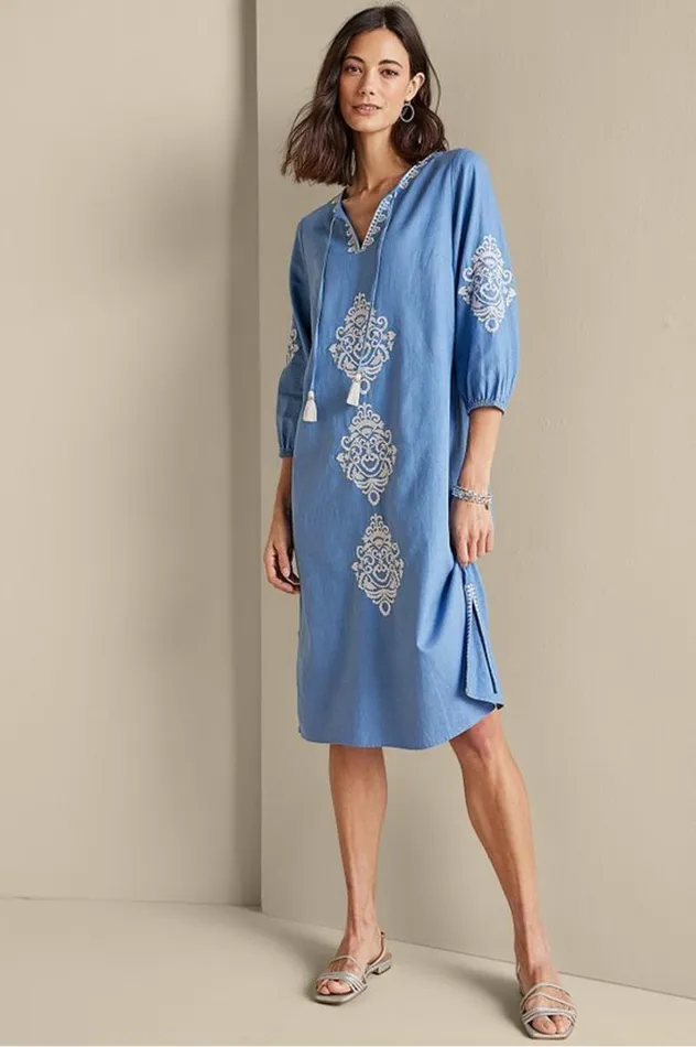 Women Hasana Linen Blend Midi Dress Riverside Blue Soft Surroundings Dresses Women Hasana Linen Blend Midi Dress Riverside Blue Soft Surroundings Dresses