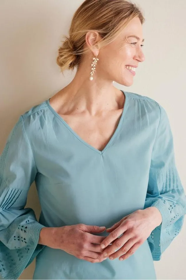 Women Heloise Eyelet Sleeve Tunic Azalea Pink Soft Surroundings Tops Women Heloise Eyelet Sleeve Tunic Azalea Pink Soft Surroundings Tops