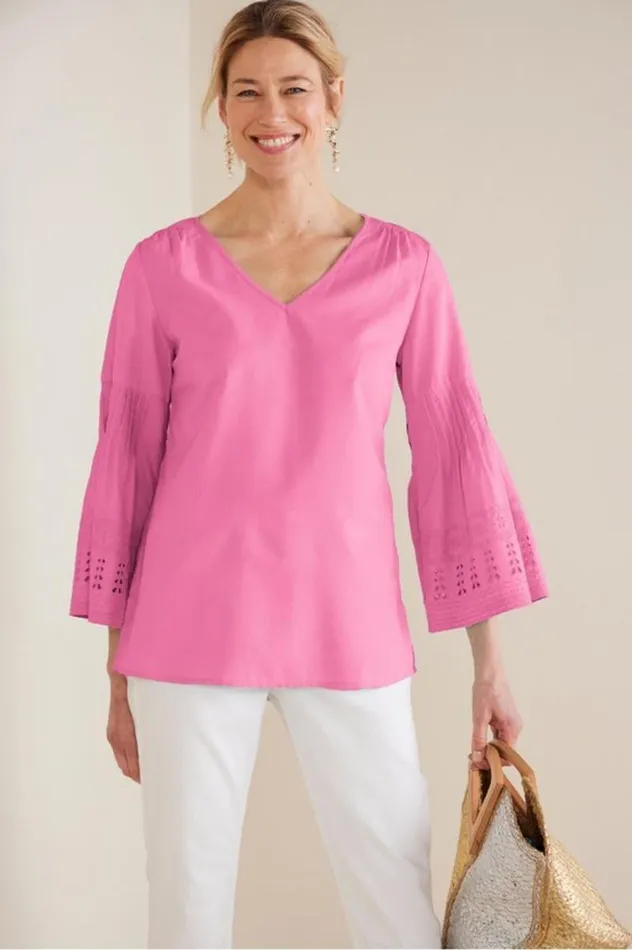 Women Heloise Eyelet Sleeve Tunic Azalea Pink Soft Surroundings Tops Women Heloise Eyelet Sleeve Tunic Azalea Pink Soft Surroundings Tops