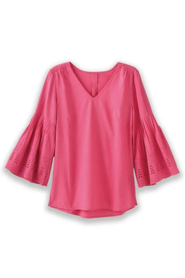 Women Heloise Eyelet Sleeve Tunic Azalea Pink Soft Surroundings Tops Women Heloise Eyelet Sleeve Tunic Azalea Pink Soft Surroundings Tops