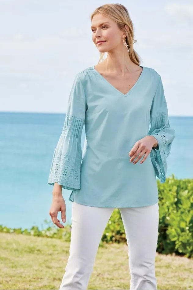 Women Heloise Eyelet Sleeve Tunic Azalea Pink Soft Surroundings Tops Women Heloise Eyelet Sleeve Tunic Azalea Pink Soft Surroundings Tops