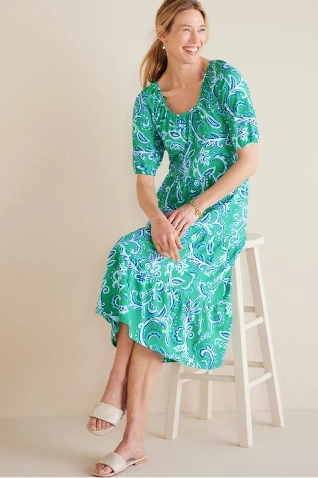 Women Ilana Midi Dress Green Leaf Ikat Soft Surroundings Dresses Women Ilana Midi Dress Green Leaf Ikat Soft Surroundings Dresses